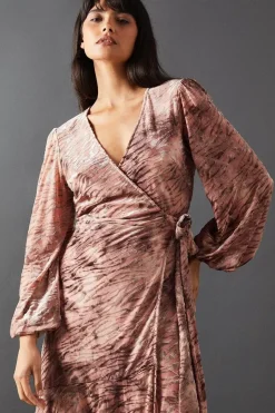 Zebra Velvet Wrap Asymmetric Tier Midi Dress