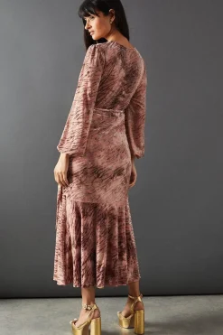 Zebra Velvet Wrap Asymmetric Tier Midi Dress