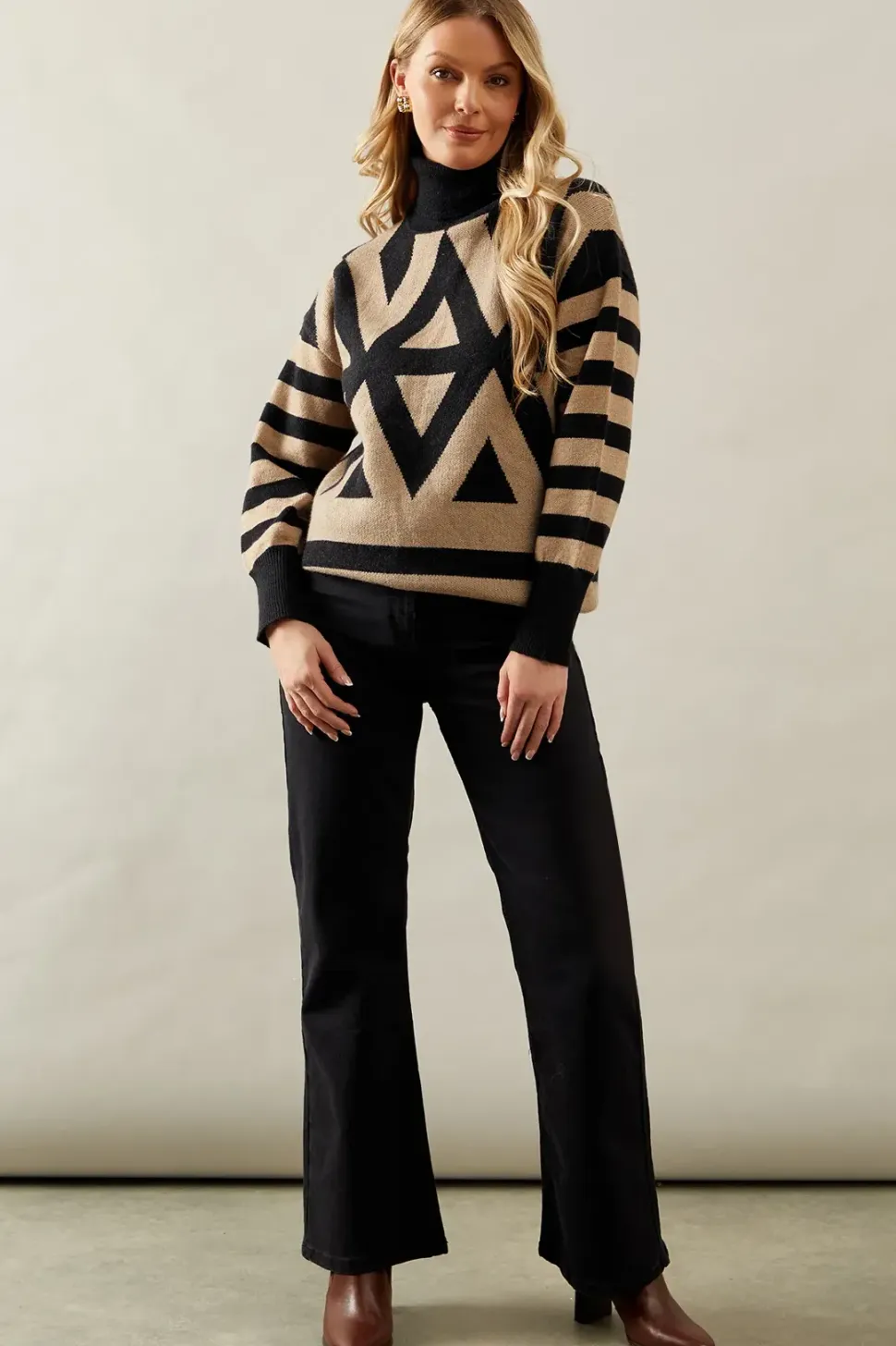 Zig Zag Stripe Roll Neck Jumper
