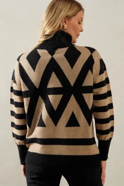 Zig Zag Stripe Roll Neck Jumper