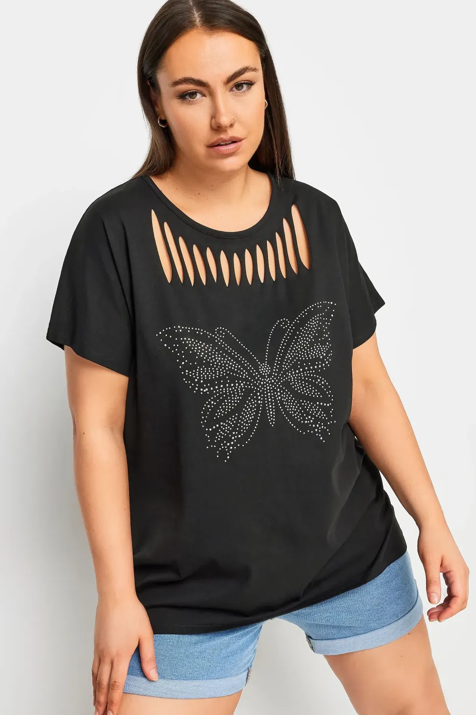 Zip Butterfly Embellished T-Shirt
