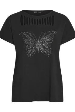 Zip Butterfly Embellished T-Shirt