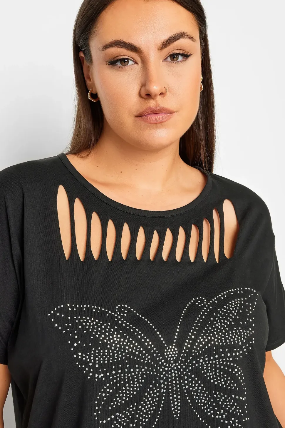 Zip Butterfly Embellished T-Shirt