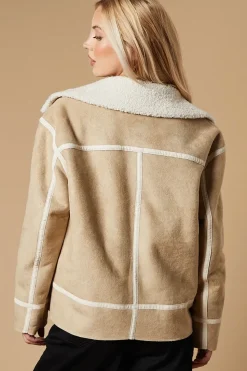 Zip Detail Suedette Aviator Jacket