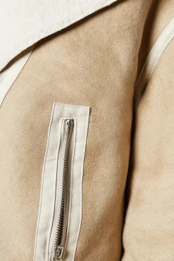 Zip Detail Suedette Aviator Jacket