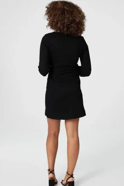 Zip Front Collarless Denim Dress