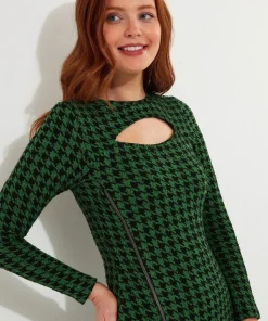 Zip-Front Jacquard Bodycon Dress