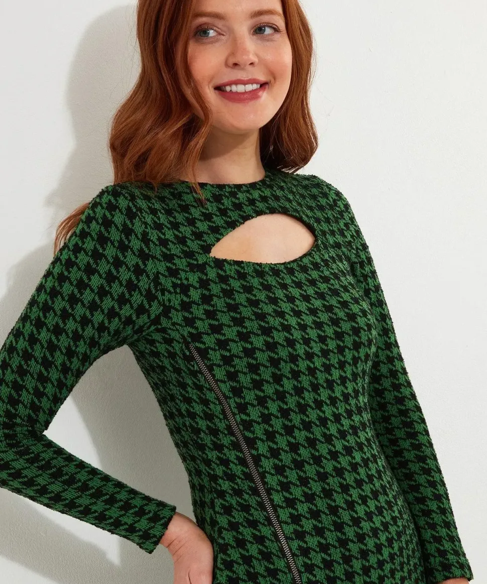 Zip-Front Jacquard Bodycon Dress