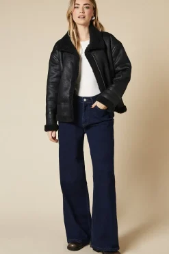 Zip Through Borg Aviator Jacket