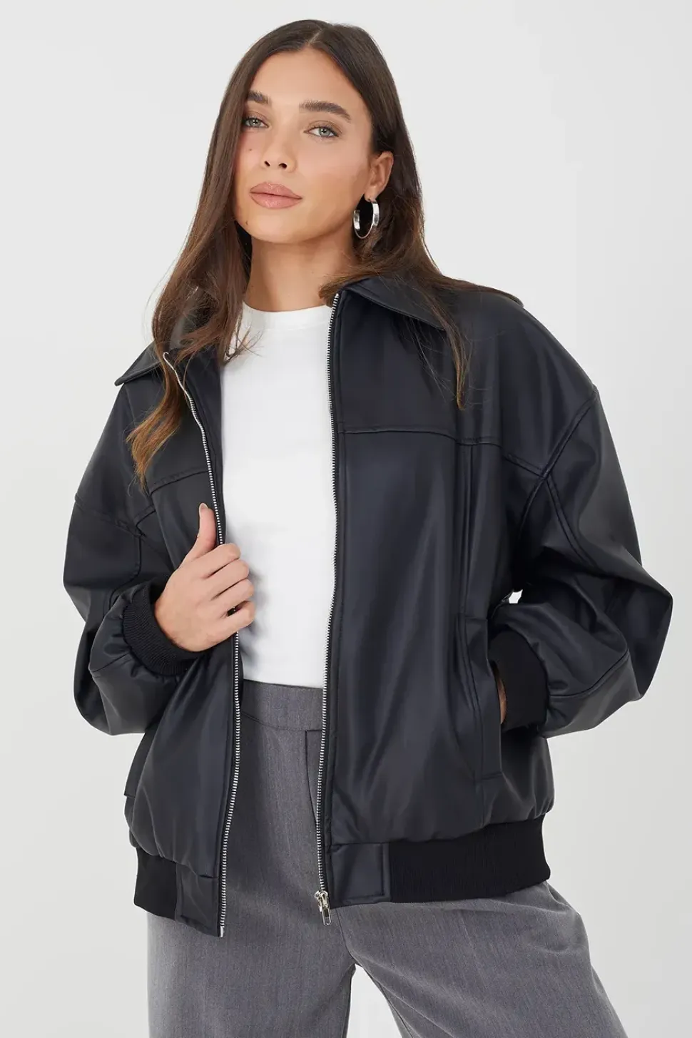 Zip Through PU Jacket