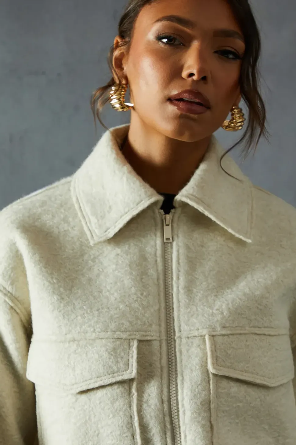 Zip Through Wool Look Jacket
